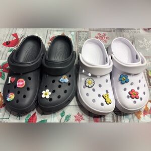 Time and Tru Clogs with Drew House Charms  - Black and White. Used. Size 6